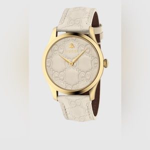 Gucci Beige and Gold GG Embossed Leather Watch